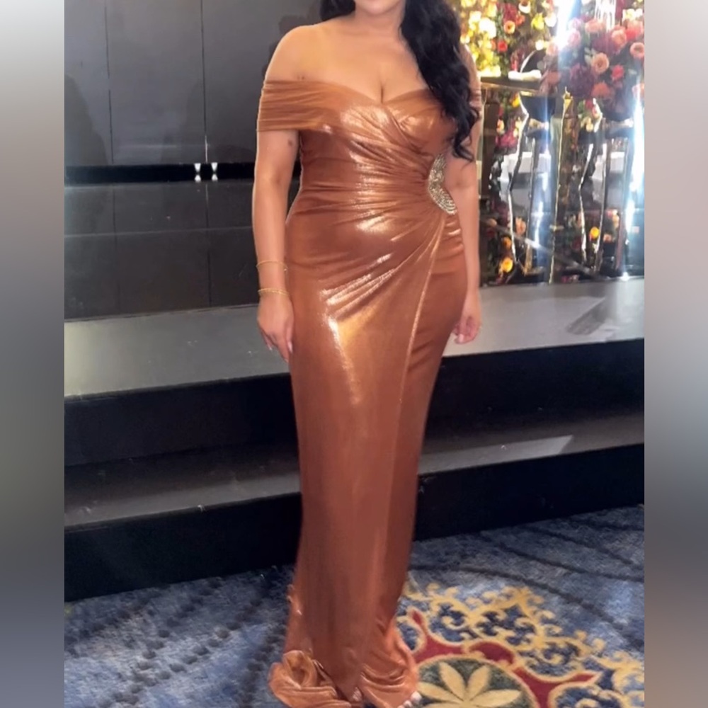 Elegant Off-Shoulder copper evening Dress